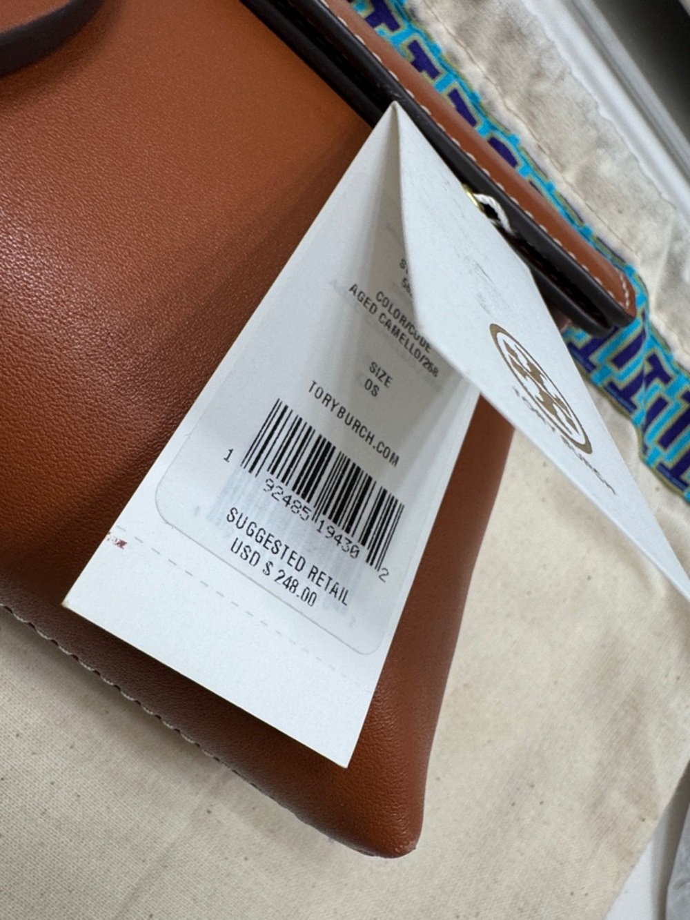 Tory Burch Cognac Leather Fold-Over Clutch with Signature Logo - Picture 4 of 4